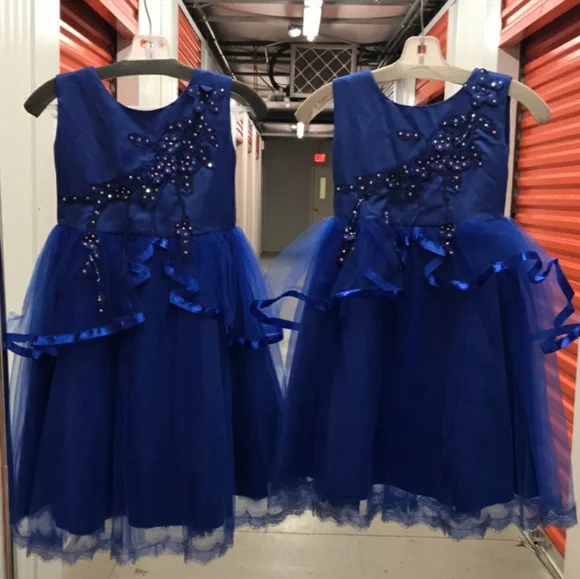 Royal blue flower girl jeweled bling pageant dress - Picture 6 of 12